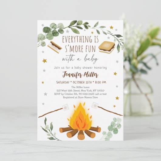 S'mores Campfire Bonfire Greenery Baby shower Kaart (Staand voorkant)