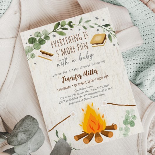 S'mores Campfire Bonfire Greenery Baby shower Kaart