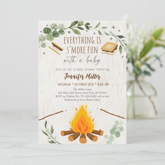 S'mores Campfire Bonfire Greenery Baby shower Kaart (Staand voorkant)