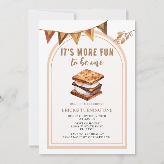 Smores Camping Arch 1e verjaardag uitnodiging (Voorkant)