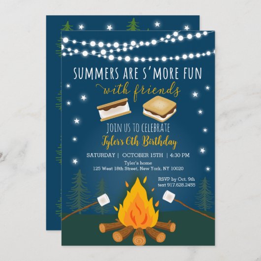 S'mores Camping Campfire Bonfire Birthday Kaart (Voorkant / Achterkant)