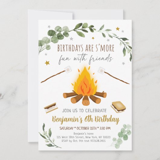 S'mores Camping Campfire Bonfire Birthday Kaart (Voorkant)