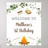 S'mores Camping Campfire Greenery Birthday Welcome Poster (Voorkant)