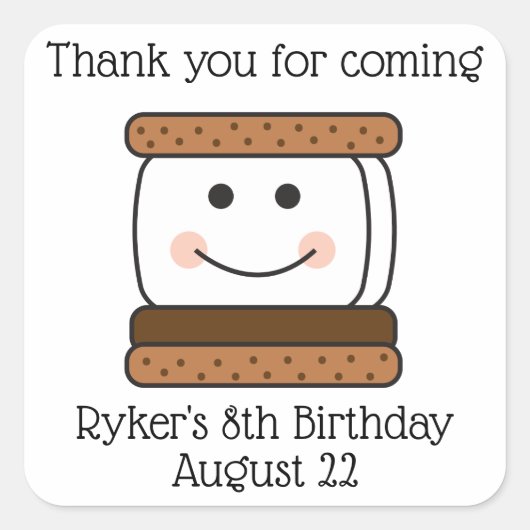 Smores Camping Verjaardagsfeest Favor Vierkante Sticker (Voorkant)