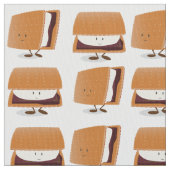 S'mores Cartoon Bruin White Smiling Pattern Stof (Close Up)