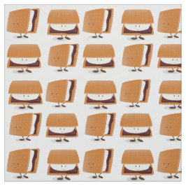S'mores Cartoon Bruin White Smiling Pattern Stof