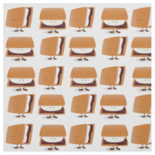 S'mores Cartoon Bruin White Smiling Pattern Stof (Swatch)
