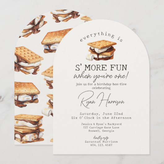 S'mores Fall Bonfire Outdoor First Birthday Kaart (Voorkant / Achterkant)