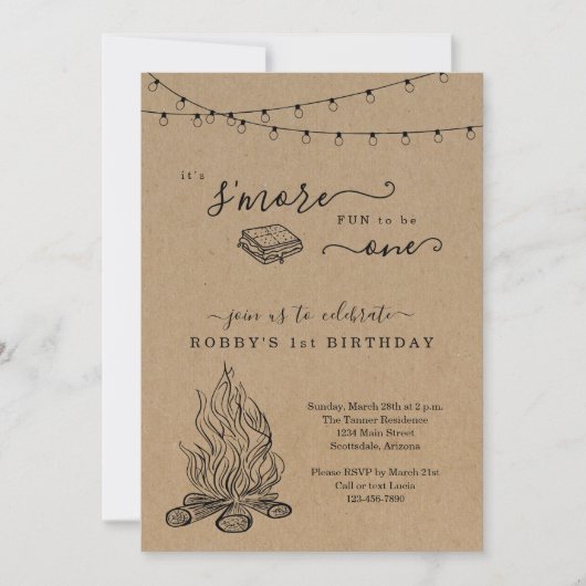 S'mores First Birthday Party Invitation Kaart (Voorkant)