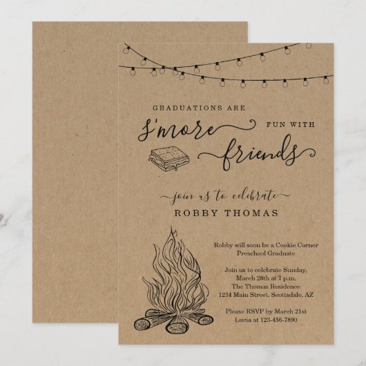 Smores Graduation Party Invitation Kaart (Voorkant / Achterkant)
