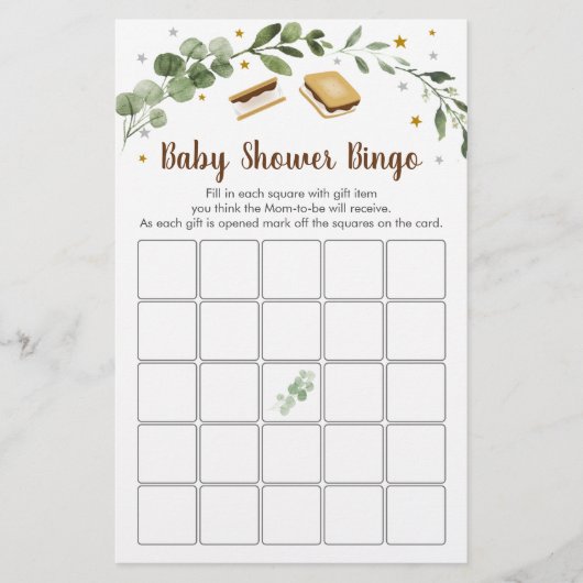 S'mores Greenery Baby shower Bingo Game (Voorkant)