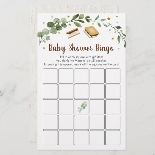 S'mores Greenery Baby shower Bingo Game (Voorkant / Achterkant)