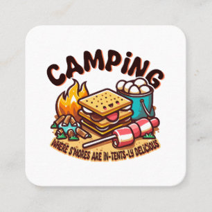 s'mores kamp vierkante visitekaartje