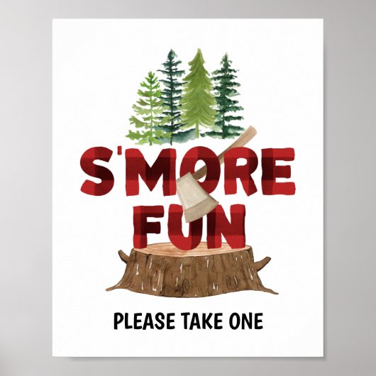 Smores Lumberjack Birthday Party Sign Poster (Voorkant)