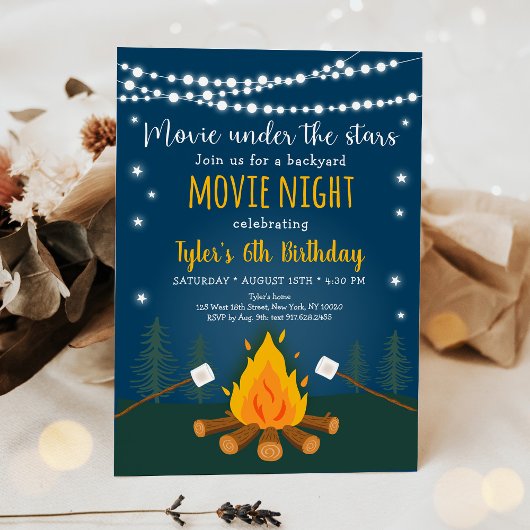 S'mores Movie Night under the Stars Birthday Kaart