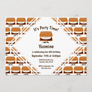 S'mores Pattern Cartoon Kids Birthday Uitnodiging