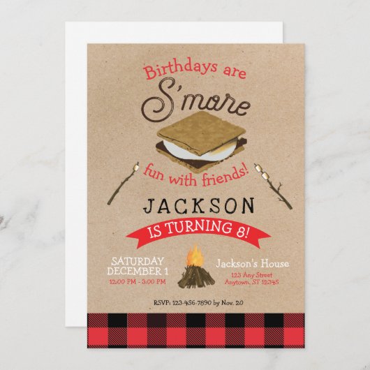 S'mores Plezier met Vrienden Flanel Verjaardag Kaart (Voorkant / Achterkant)