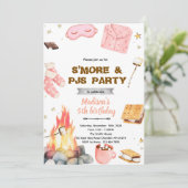 S'mores pyjama feest thema uitnodiging (Staand voorkant)