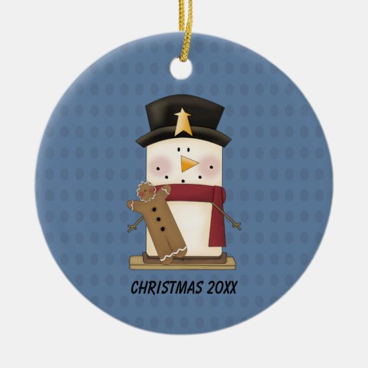 S'mores Snowman met GingerbroodKerstversiering Keramisch Ornament (Voorkant)