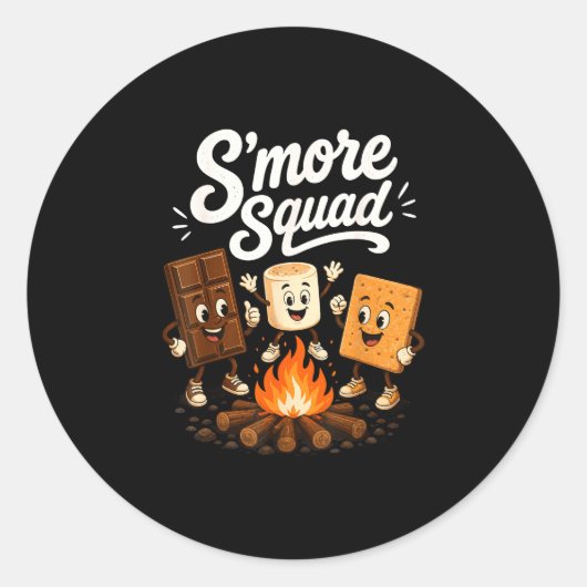 S'mores squad grappige marshmallow kampvuur ronde sticker (Voorkant)