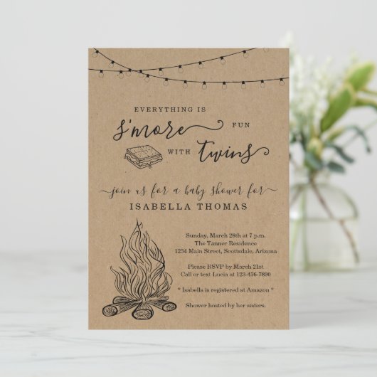 S'mores Twins Baby shower Invitation Kaart (Staand voorkant)