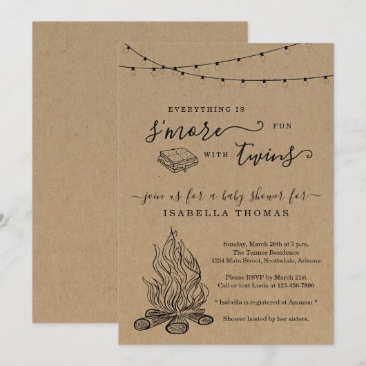 S'mores Twins Baby shower Invitation Kaart (Voorkant / Achterkant)