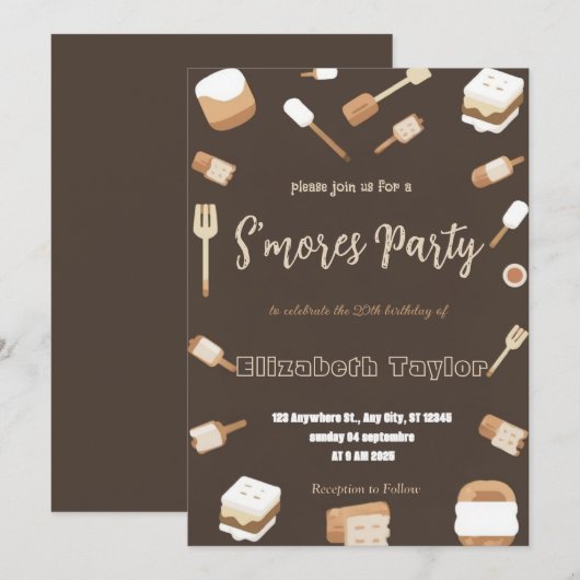 S'mores verjaardagsfeest uitnodiging – Knus kampvu (Voorkant / Achterkant)