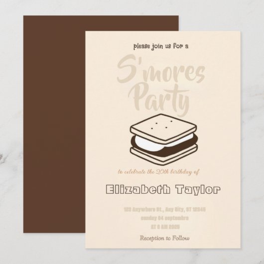 S'mores verjaardagsfeest uitnodiging – Knus kampvu (Voorkant / Achterkant)