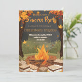 S'mores verjaardagsfeest uitnodiging – Knus kampvu (Staand voorkant)