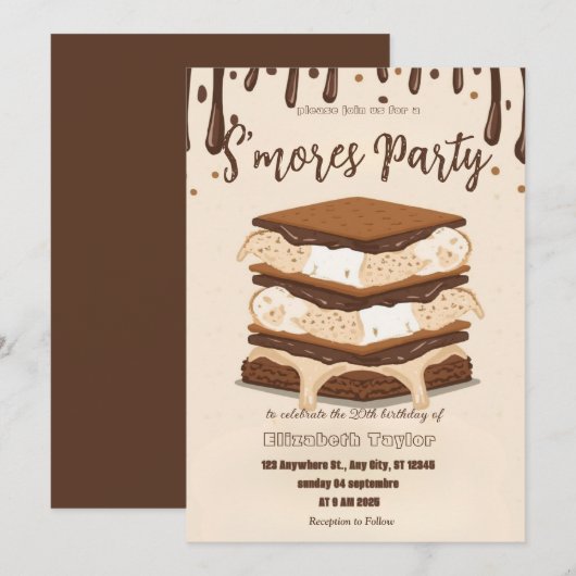 S'mores verjaardagsfeest uitnodiging – Knus kampvu (Voorkant / Achterkant)