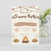 S'mores verjaardagsfeest uitnodiging – Knus kampvu (Staand voorkant)