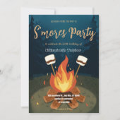 S'mores verjaardagsfeest uitnodiging – Knus kampvu (Voorkant)