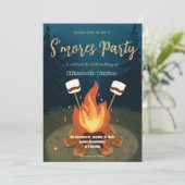 S'mores verjaardagsfeest uitnodiging – Knus kampvu (Staand voorkant)
