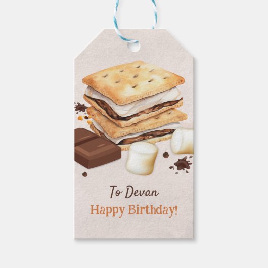 S'mores verjaardagsfeestje cadeaulabel (Voorkant)