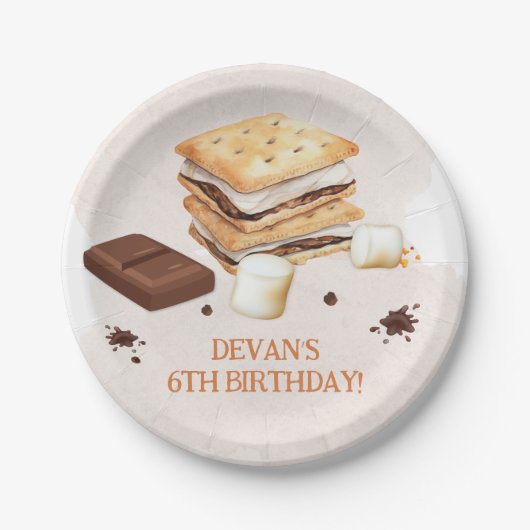 S'mores verjaardagsfeestje papieren bordje (Voorkant)