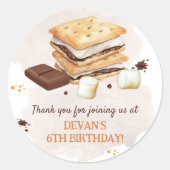 S'mores verjaardagsfeestje ronde sticker (Voorkant)