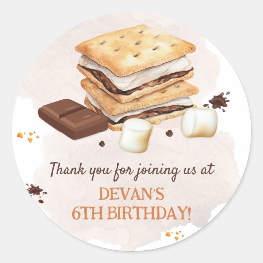 S'mores verjaardagsfeestje ronde sticker (Voorkant)