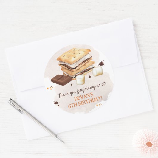 S'mores verjaardagsfeestje ronde sticker (Envelop)