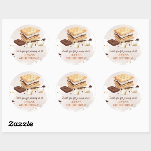 S'mores verjaardagsfeestje ronde sticker (Vel)