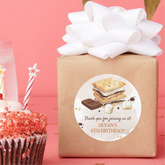 S'mores verjaardagsfeestje ronde sticker (Feest)