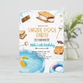 S'mores zwembad verjaardagsfeest uitnodiging (Staand voorkant)
