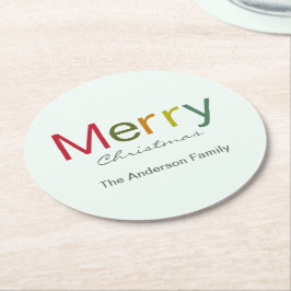 Sms-familie met fijne kerst ronde kartonnen onderzetter