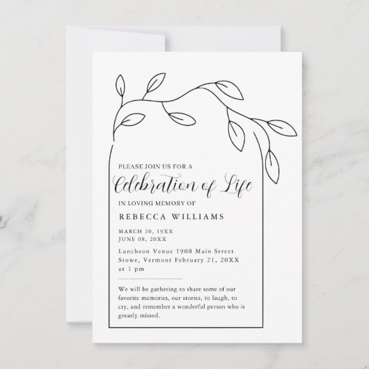Sms Foliage Arch Celebration of Life Invitation Kaart (Voorkant)