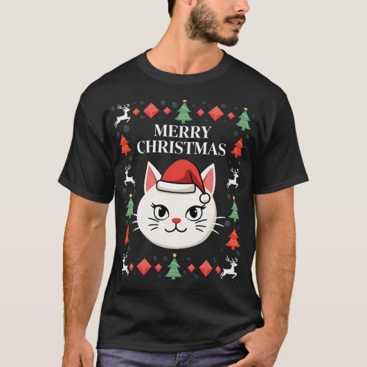 Smudge Cat lelijke kersttrui (2) T-shirt (Voorkant)