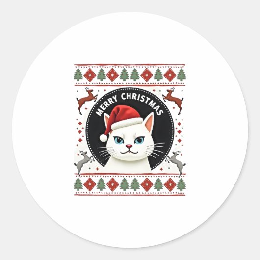 Smudge Cat Ugly Christmas Sweater (3) Ronde Sticker (Voorkant)