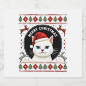 Smudge Cat Ugly Christmas Sweater (3) Sparkling Wijnetiket (Enkel label)