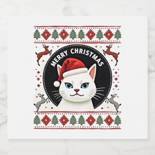 Smudge Cat Ugly Christmas Sweater  (3) Sparkling Wijnetiket (Enkel label)