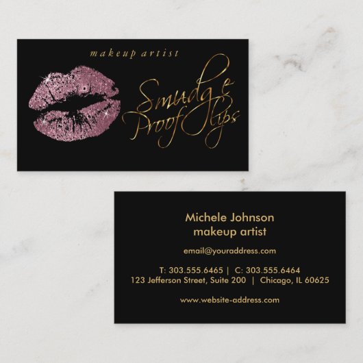 Smudge Proof Lips - Roze Rose en legant Gold Visitekaartje (Voorkant / Achterkant)