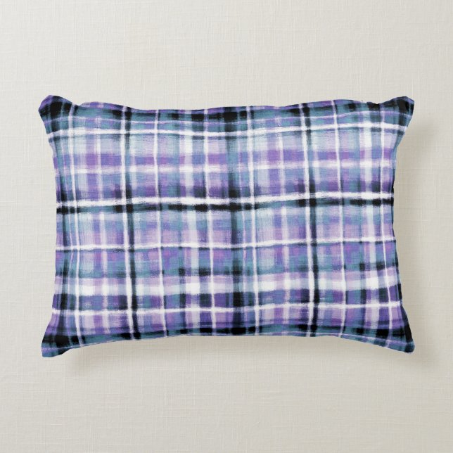 Smudgy Modern Paarse Plaid Accent Kussen (Voorkant)