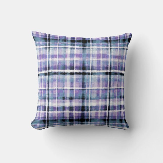 Smudgy Modern Purple Plaid Kussen (Voorkant)